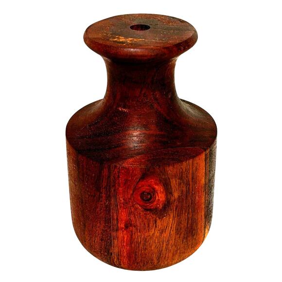 Turned wood bud vase unsigned wooden rich brown grained 6" tall minimalist - Picture 7 of 8